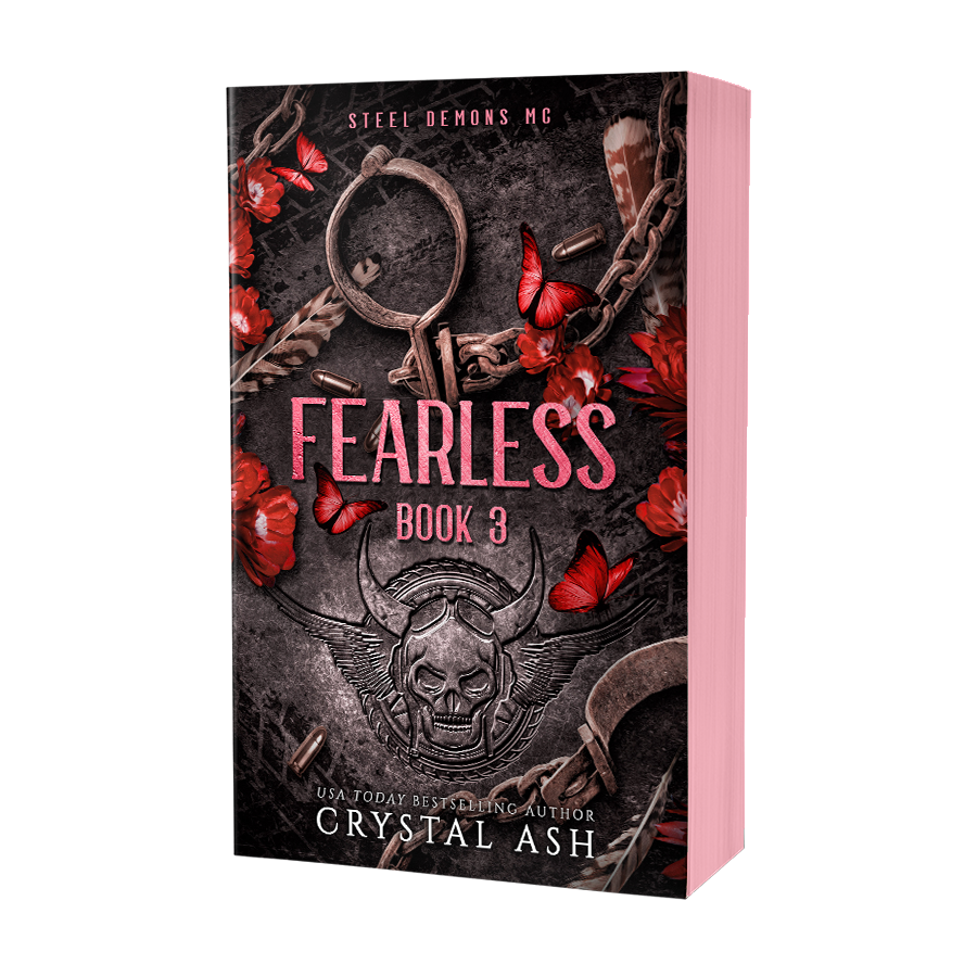 Book cover of 'Fearless Book 3' by Crystal Ash with a dark background and red flowers.