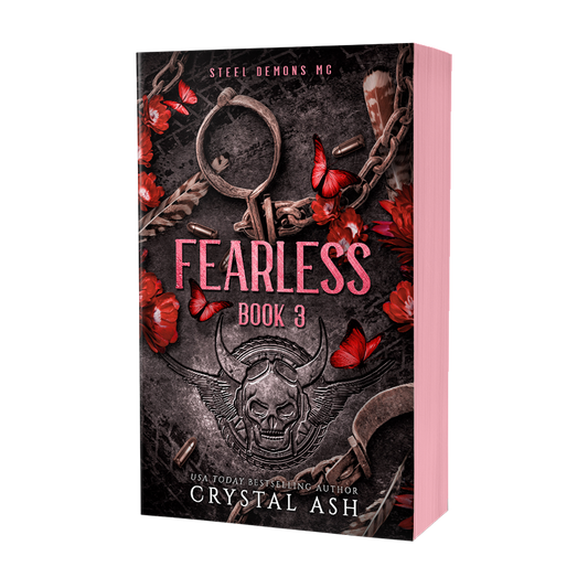 Book cover of 'Fearless Book 3' by Crystal Ash with a dark background and red flowers.