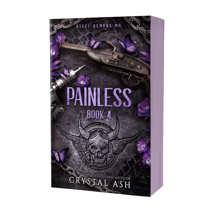 Book cover of 'Painless Book 4' by Crystal Ash with dark theme and purple text