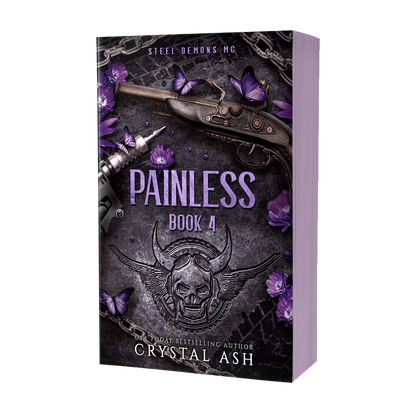Book cover of 'Painless Book 4' by Crystal Ash with dark theme and purple text