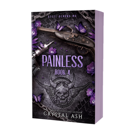 Book cover of 'Painless Book 4' by Crystal Ash with dark theme and purple text